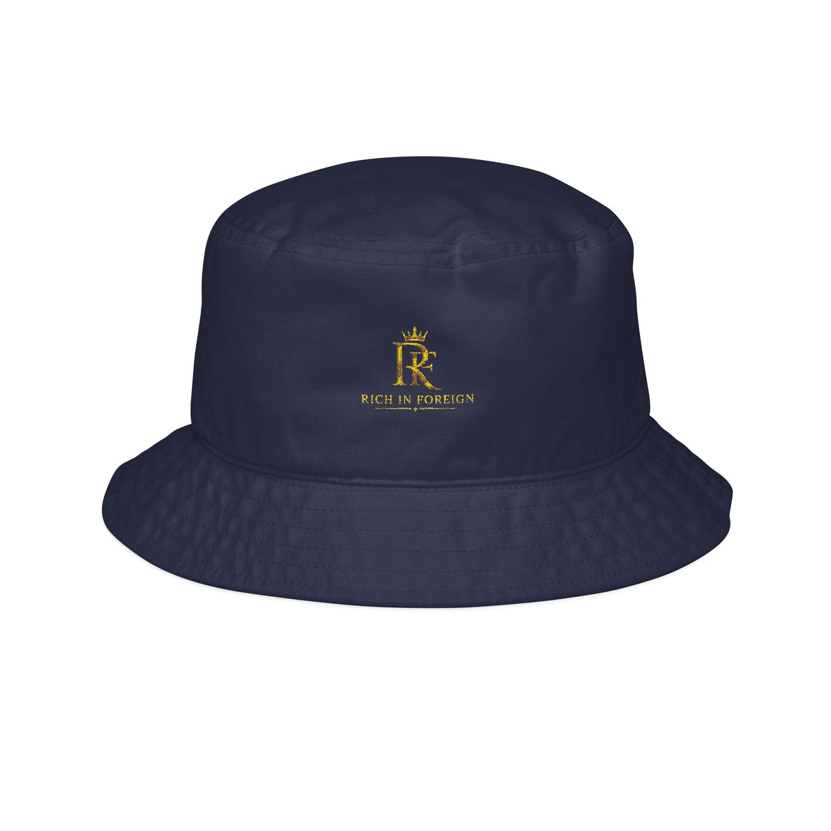 Embroidered Gold Crest Bucket Hat — Regal Monogram Sun Hat