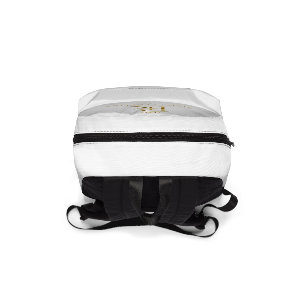 Rich In Foreign Gold Logo Backpack — White Classic Backpack