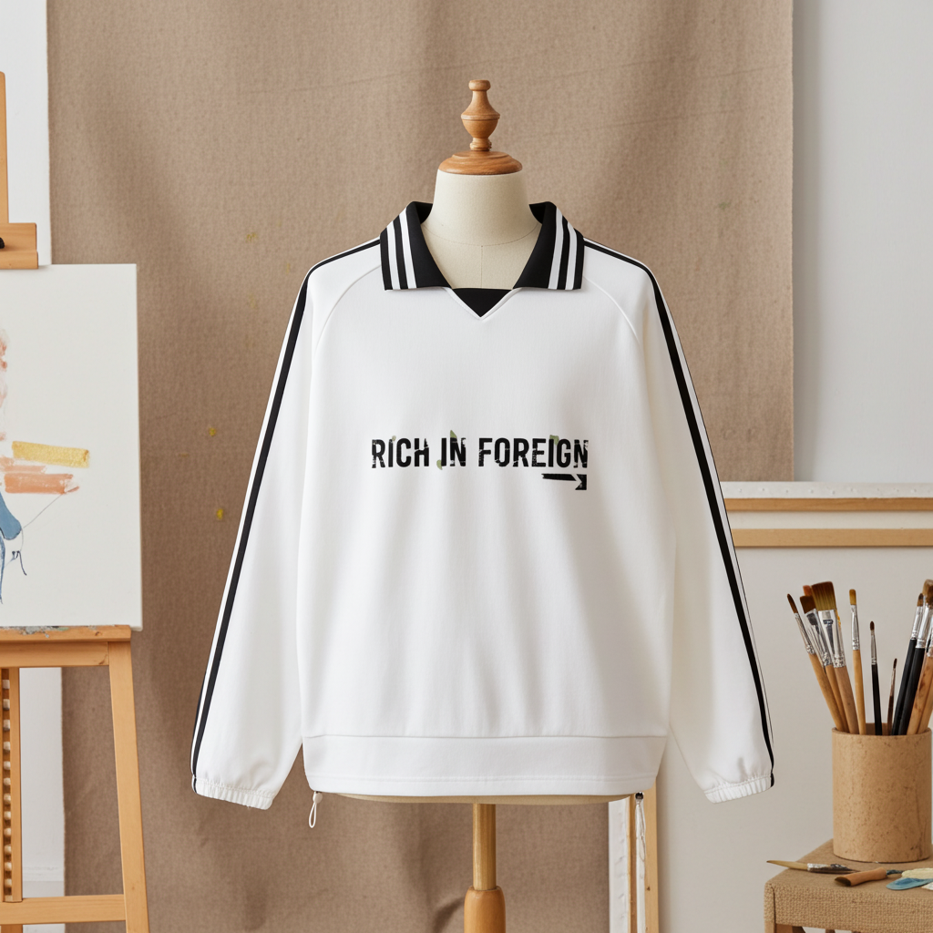 Contrast Striped Lapel Collar Sweatshirt
