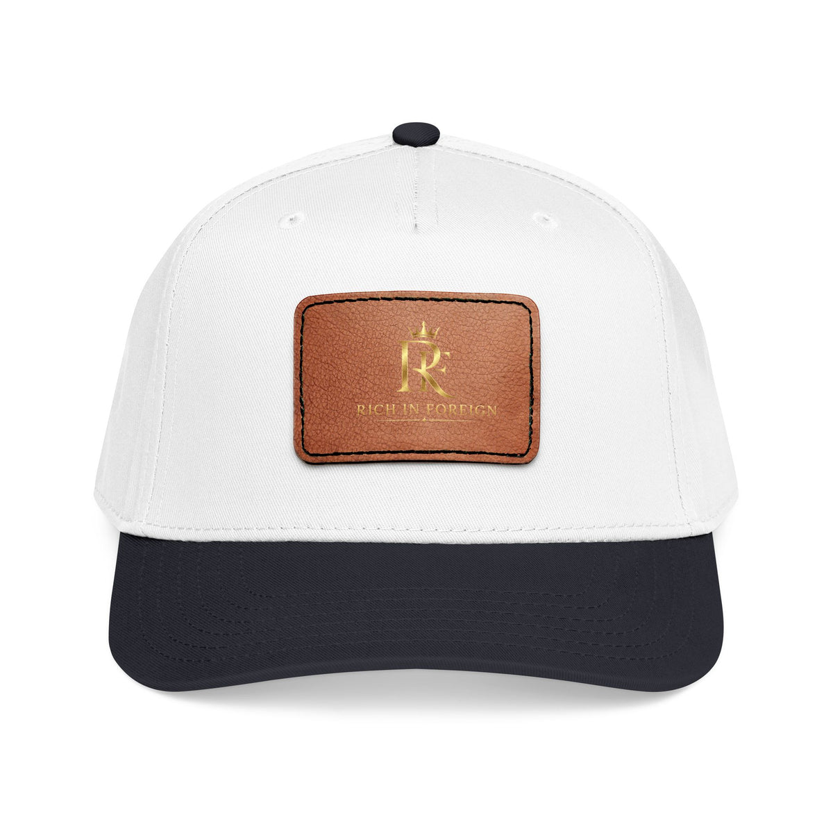 Leather Patch Baseball Cap — Mid Profile Two-Tone Hat with Rectangular Patch