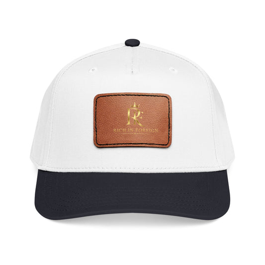 Leather Patch Baseball Cap — Mid Profile Two-Tone Hat with Rectangular Patch