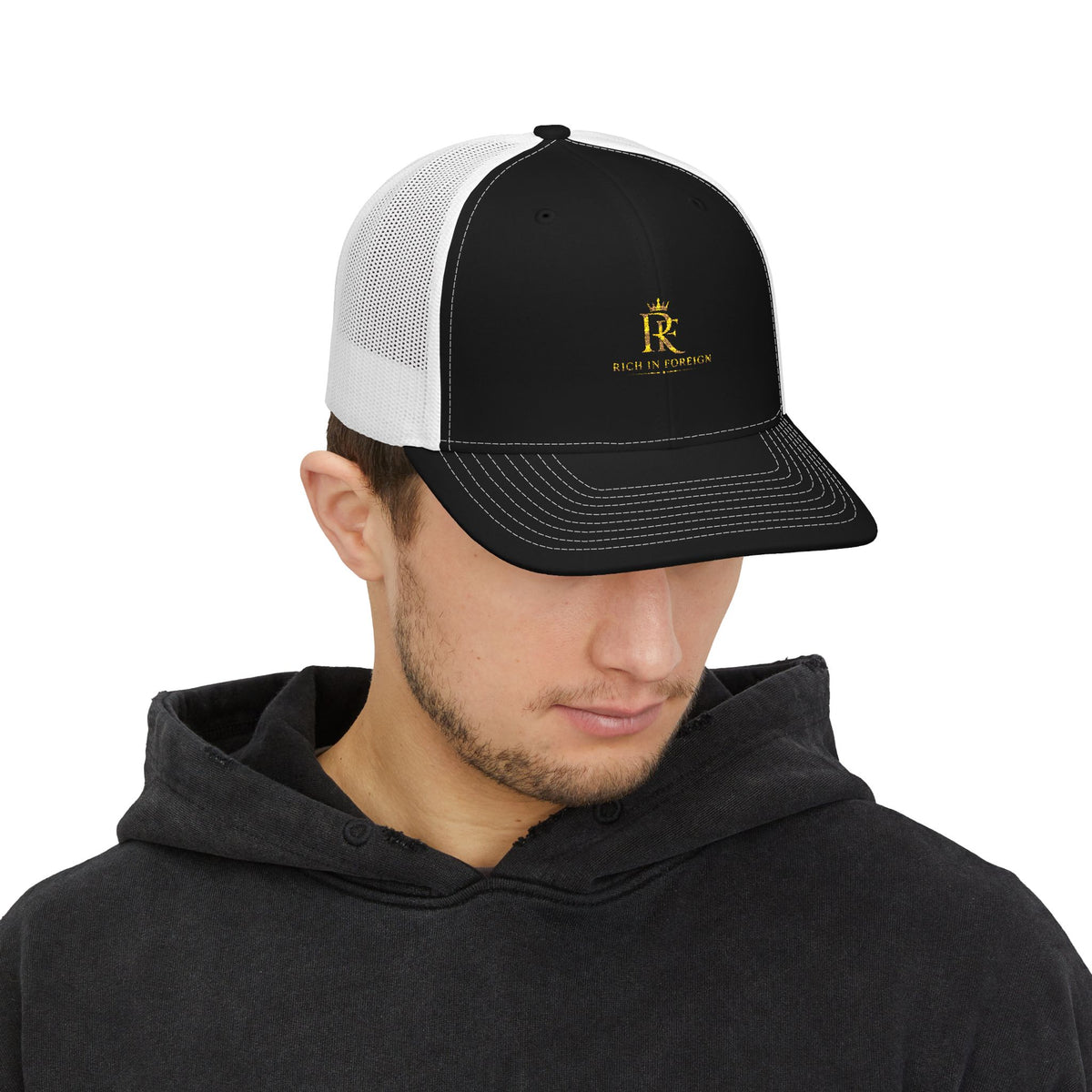 Embroidered Gold Crest Trucker Cap