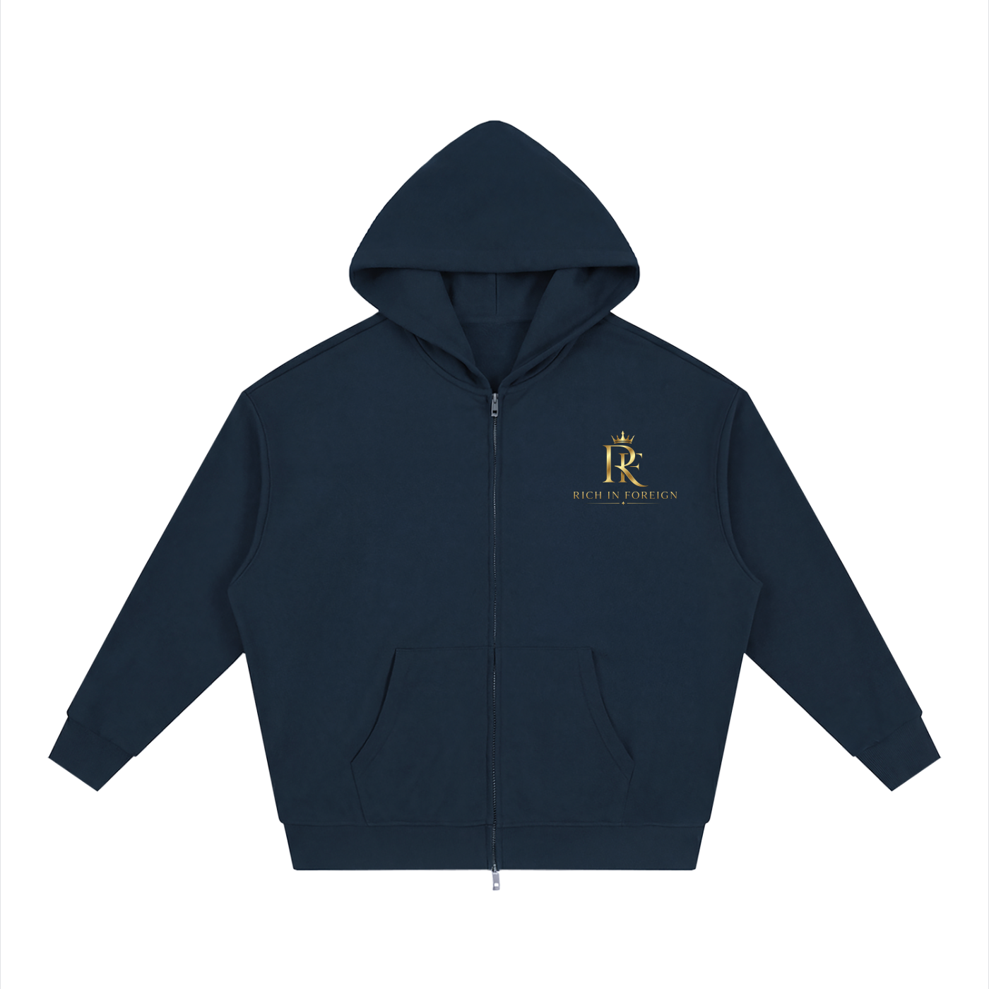 Unisex Loose Solid Full Zip Hoodie