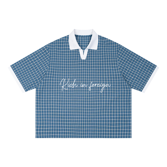Unisex Boxy Plaid Color Block Polo Shirt