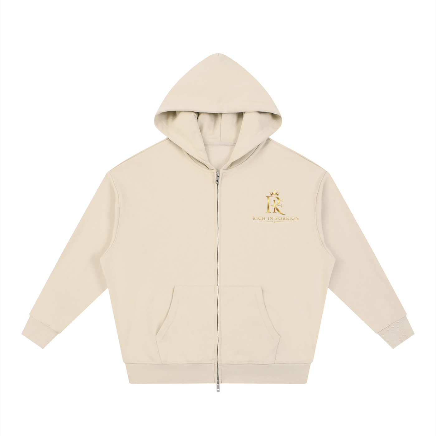 Unisex Loose Solid Full Zip Hoodie
