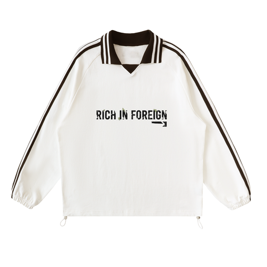 Contrast Striped Lapel Collar Sweatshirt