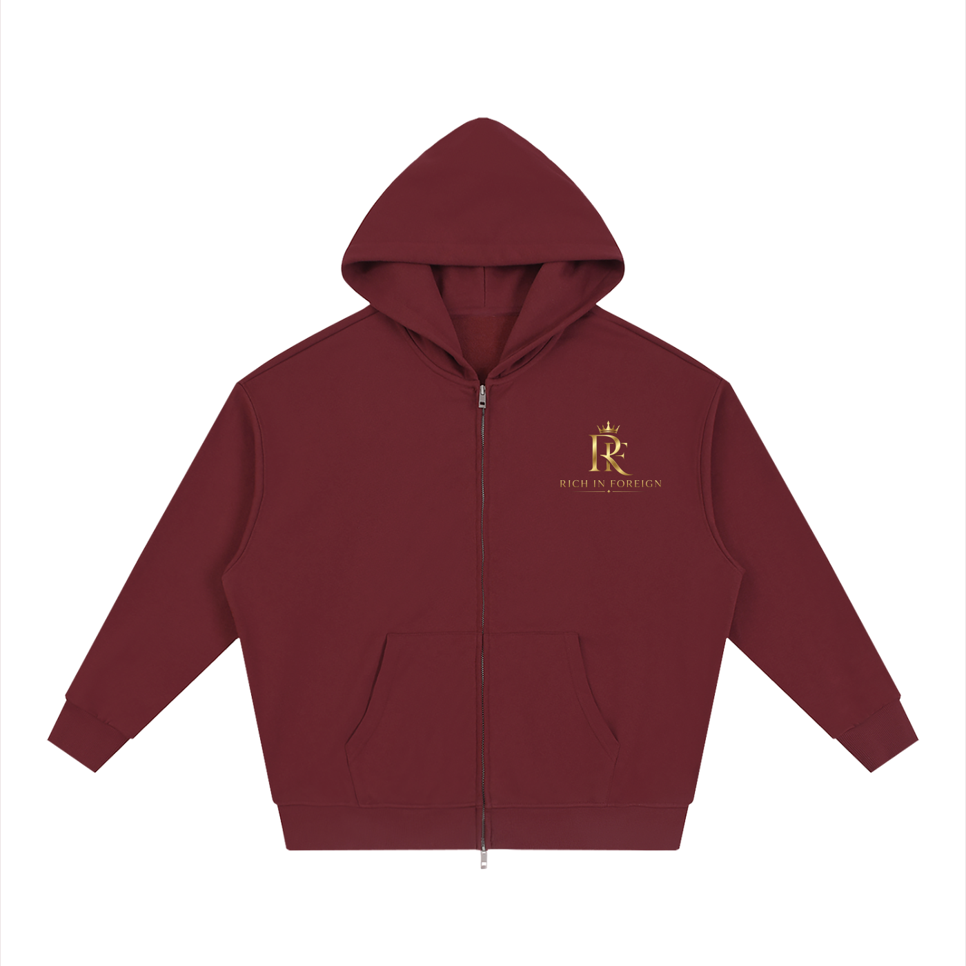 Unisex Loose Solid Full Zip Hoodie