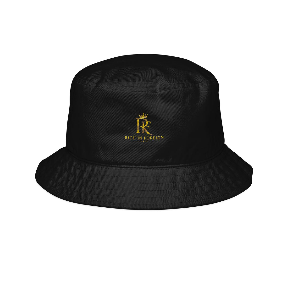Embroidered Gold Crest Bucket Hat — Regal Monogram Sun Hat