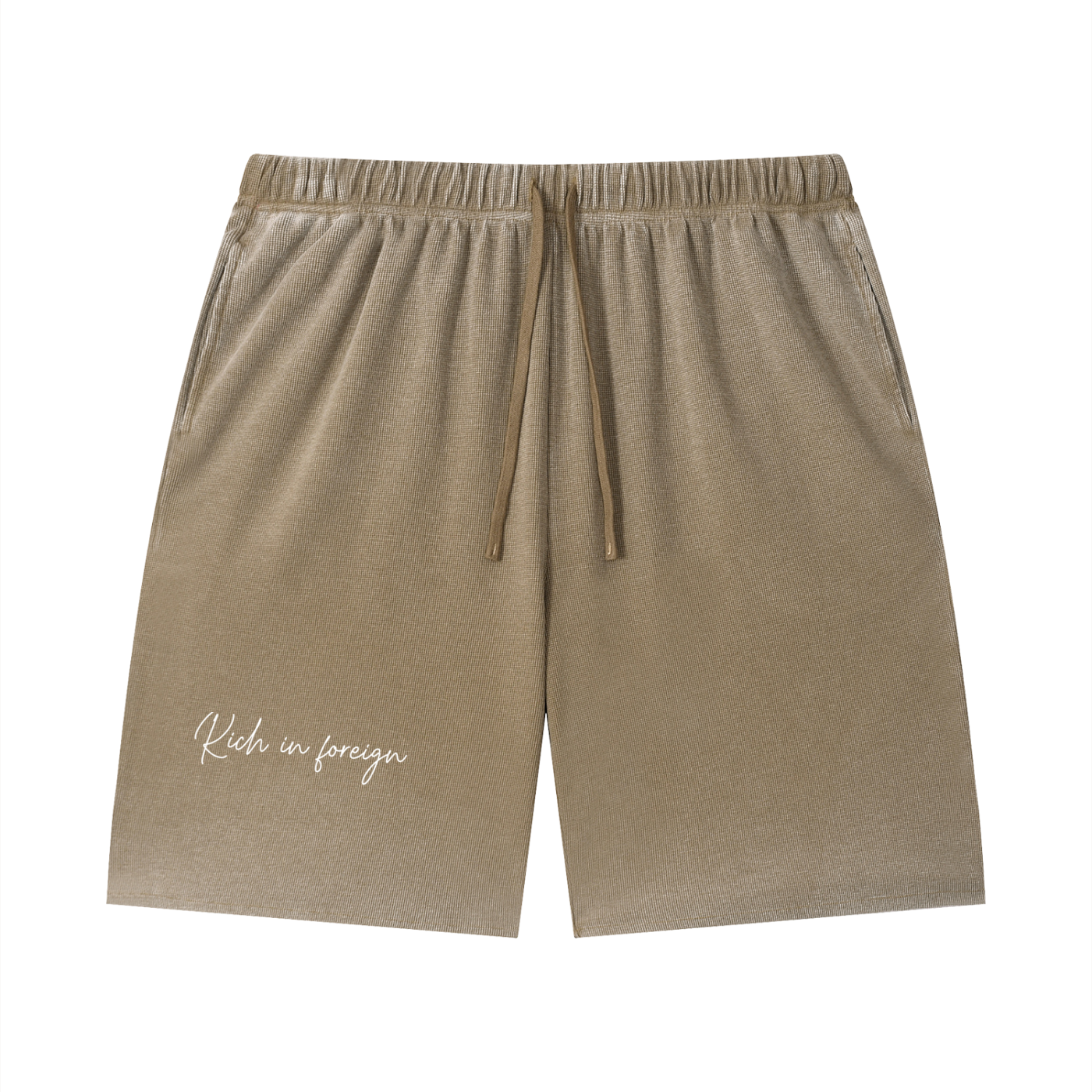 Unisex Vintage Wash Sunfade Waffle Raw Hem Shorts
