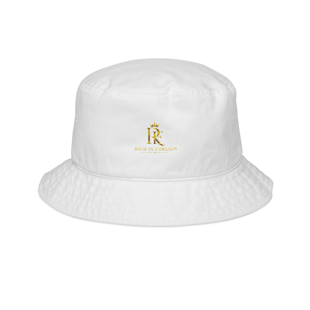 Embroidered Gold Crest Bucket Hat — Regal Monogram Sun Hat