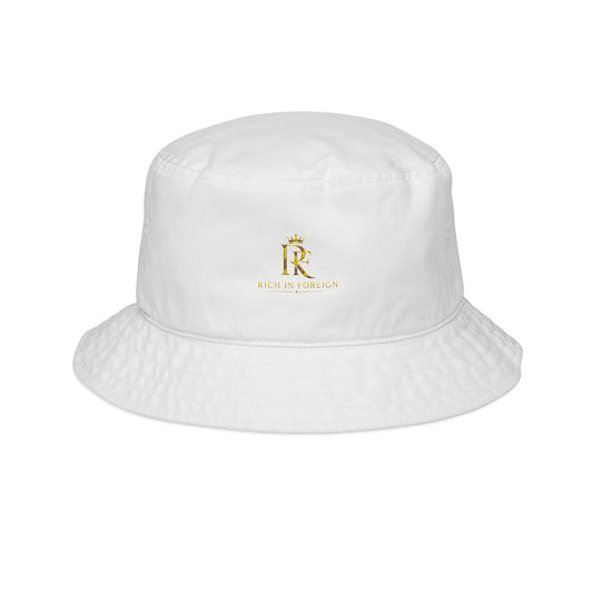 Embroidered Gold Crest Bucket Hat — Regal Monogram Sun Hat