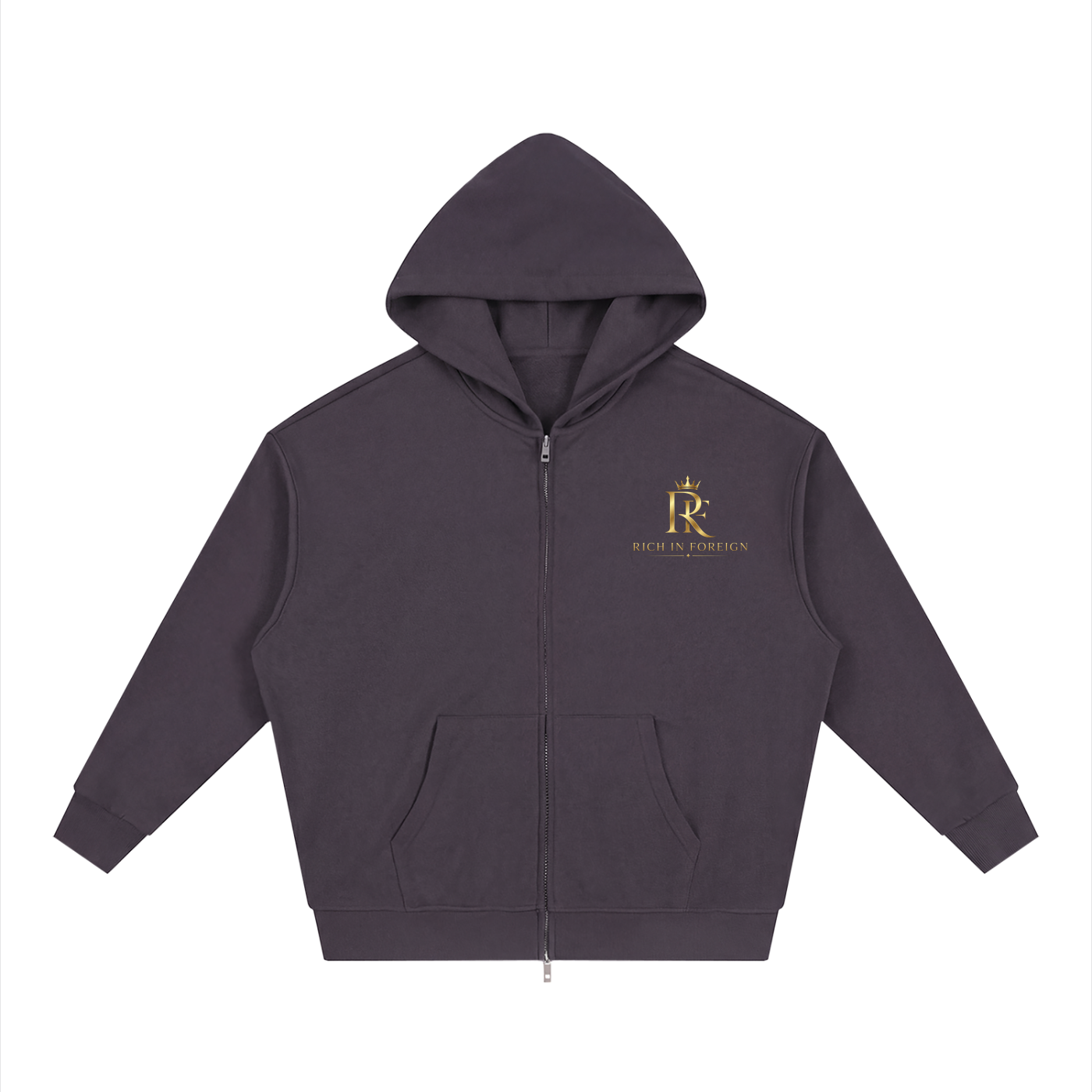 Unisex Loose Solid Full Zip Hoodie