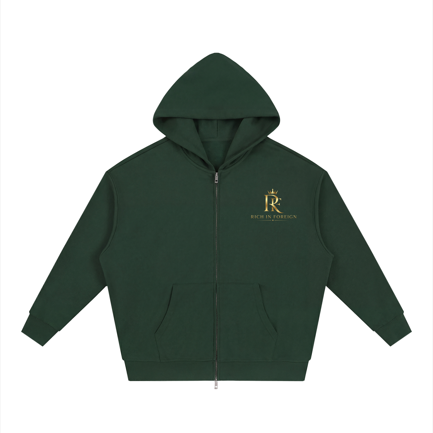 Unisex Loose Solid Full Zip Hoodie