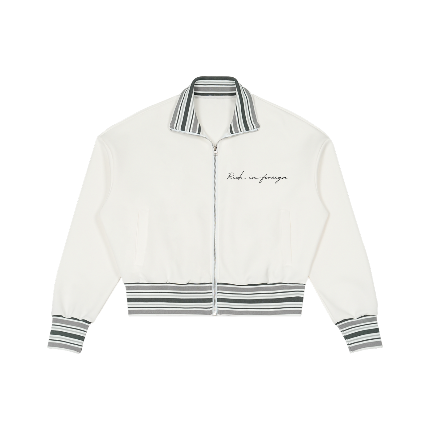Striped Rib Collar Zip Jacket