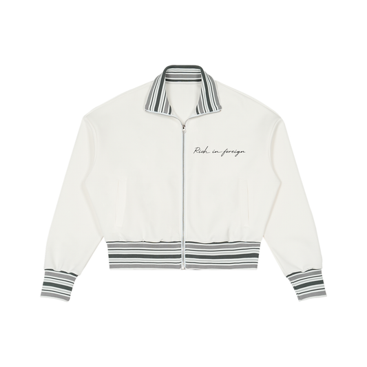 Striped Rib Collar Zip Jacket