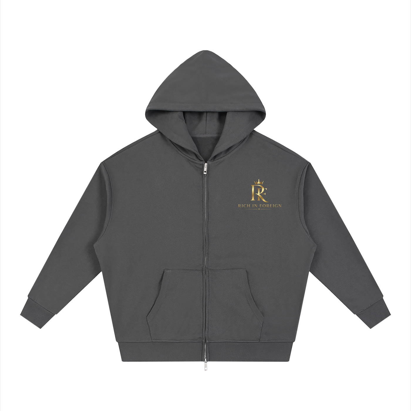 Unisex Loose Solid Full Zip Hoodie