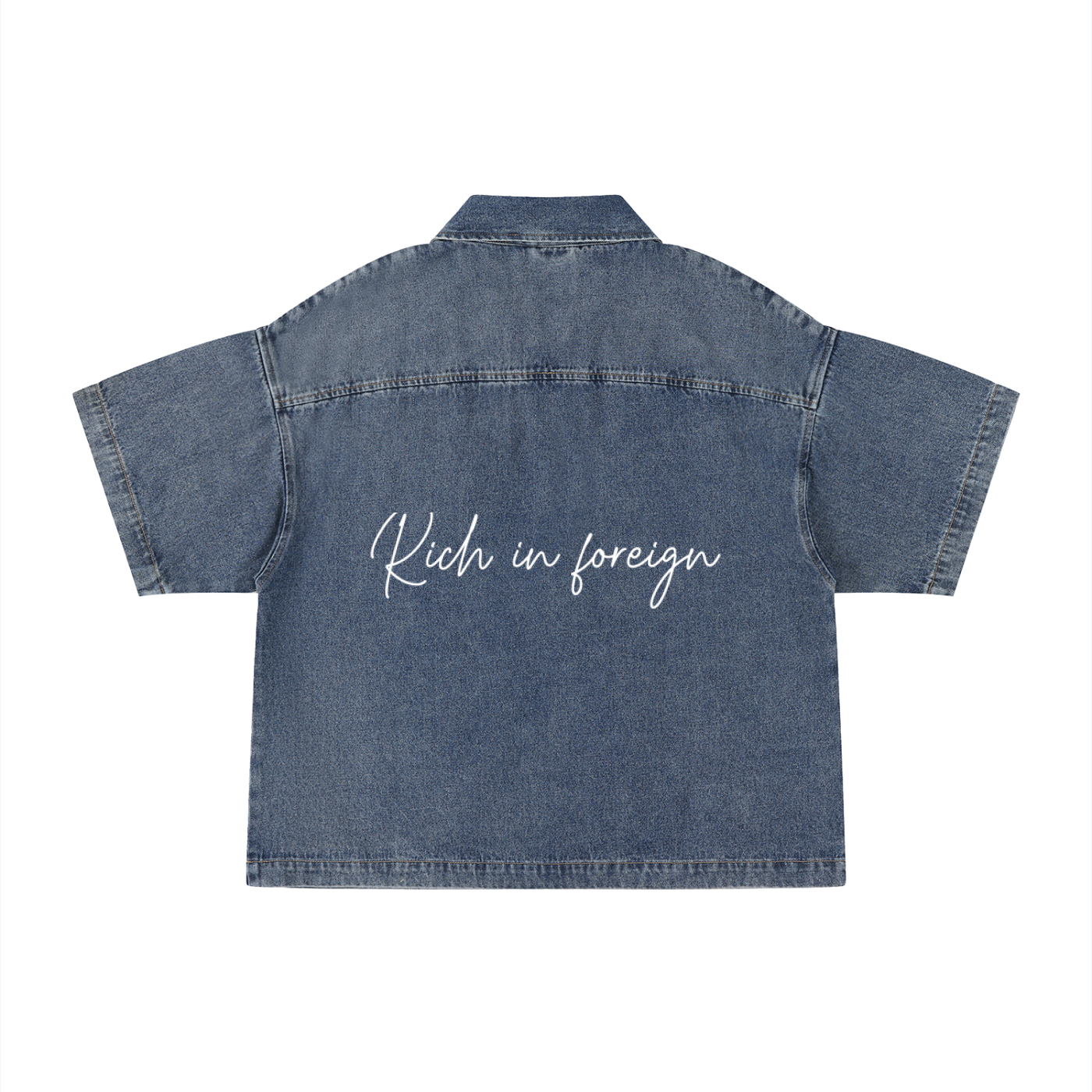 Unisex Vintage Wash Boxy Quarter-Zip Denim Shirt