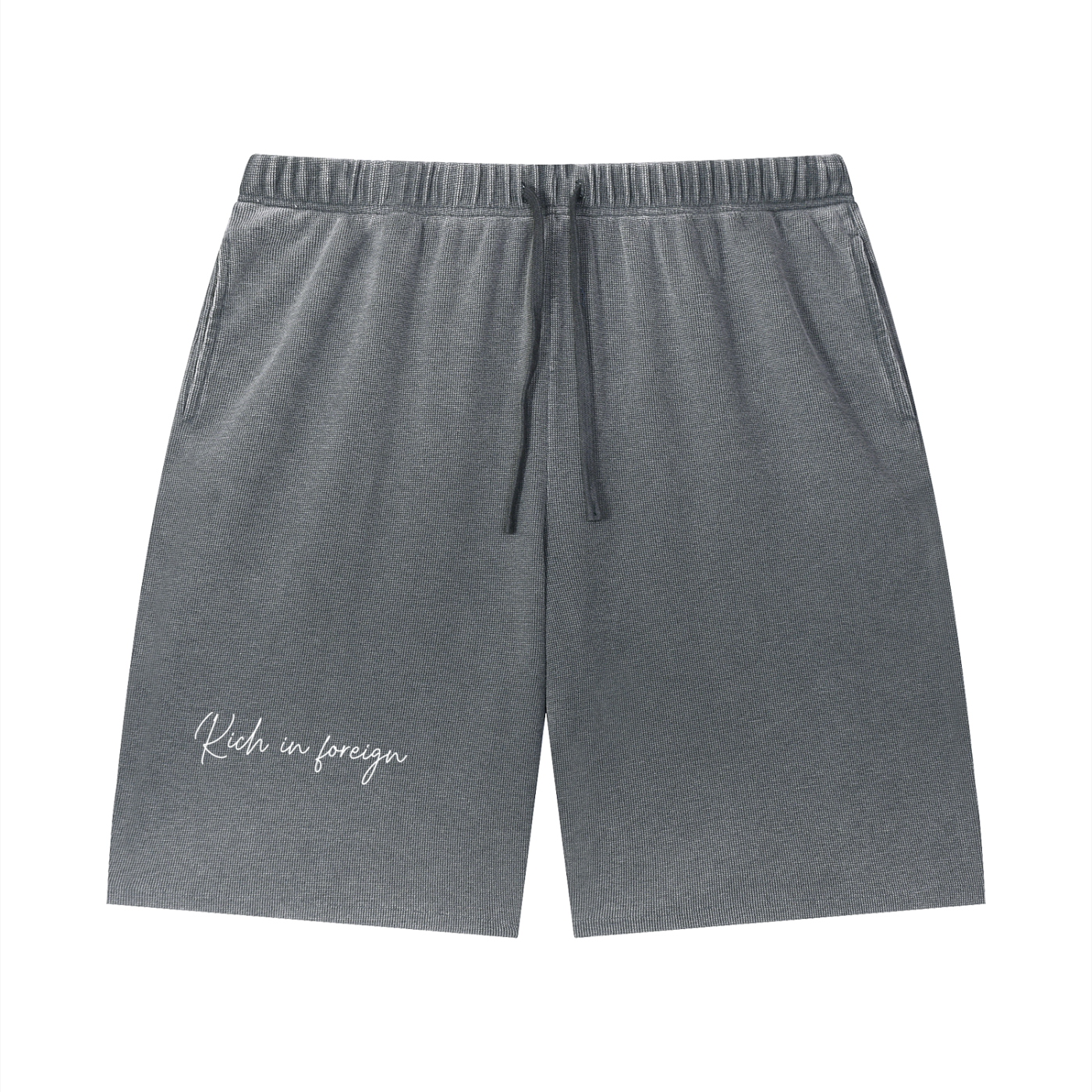 Unisex Vintage Wash Sunfade Waffle Raw Hem Shorts