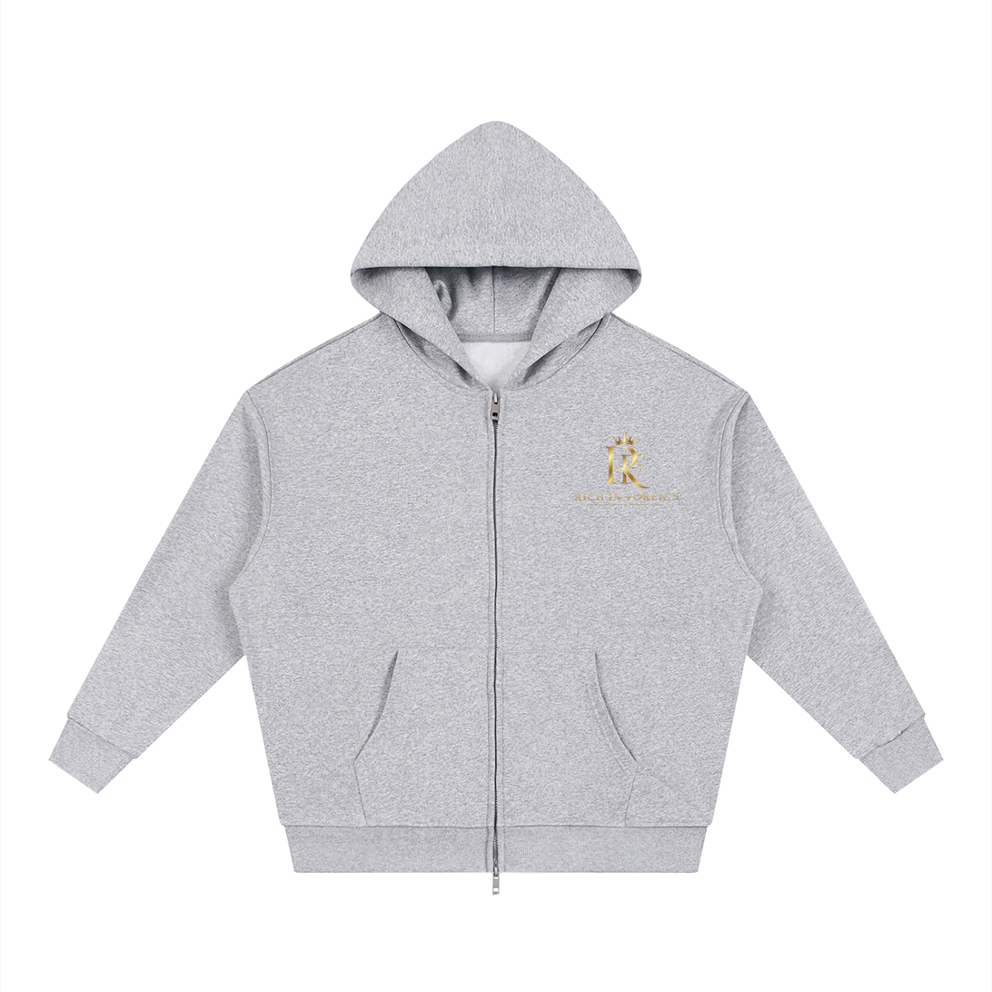 Unisex Loose Solid Full Zip Hoodie