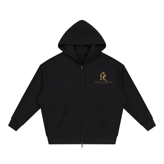 Unisex Loose Solid Full Zip Hoodie