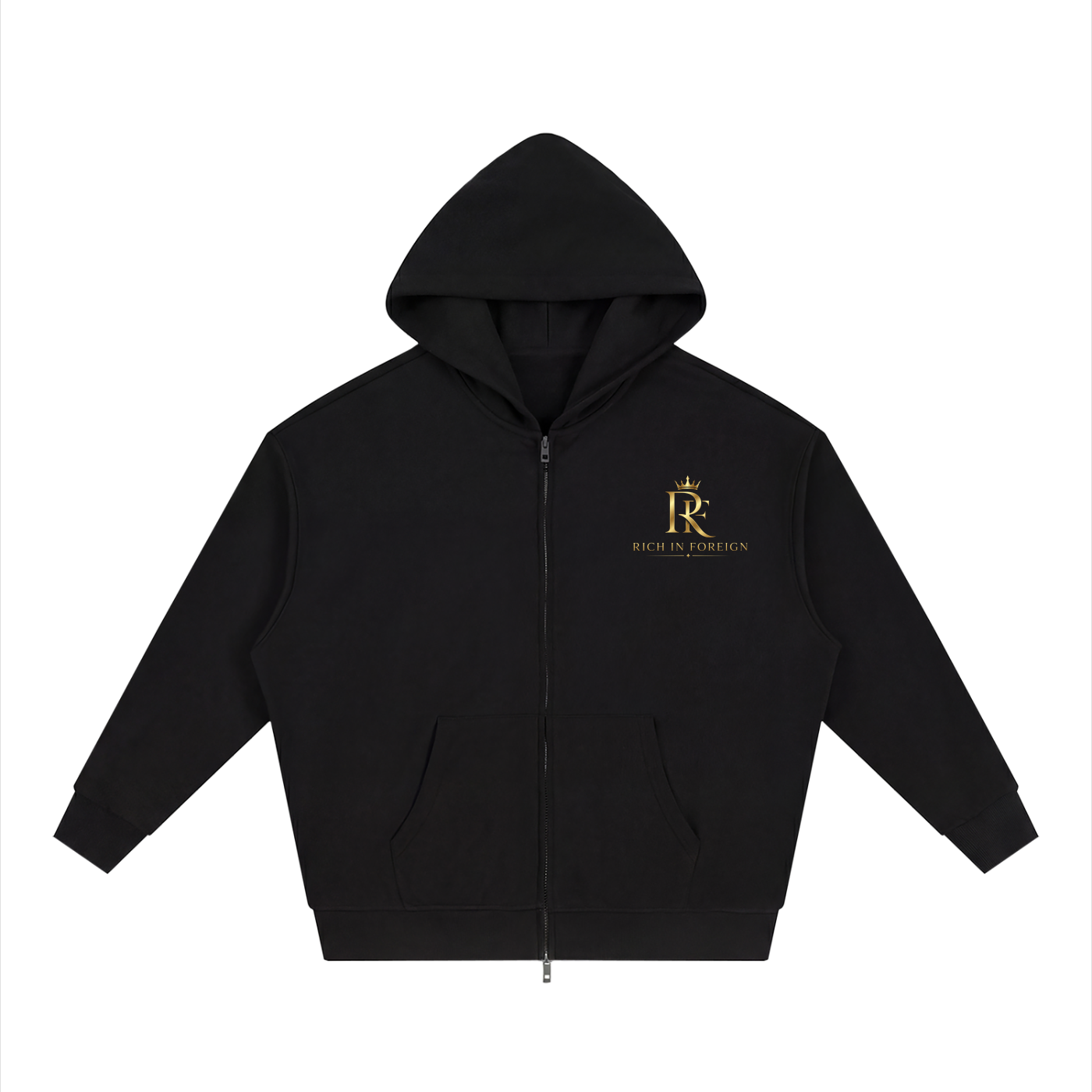 Unisex Loose Solid Full Zip Hoodie